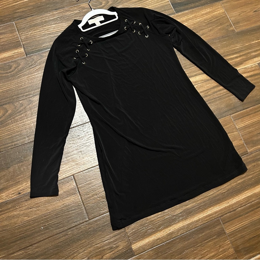 Michael Kors Long Sleeve Dress with Gold Grommets‎ on Shoulder Small Black